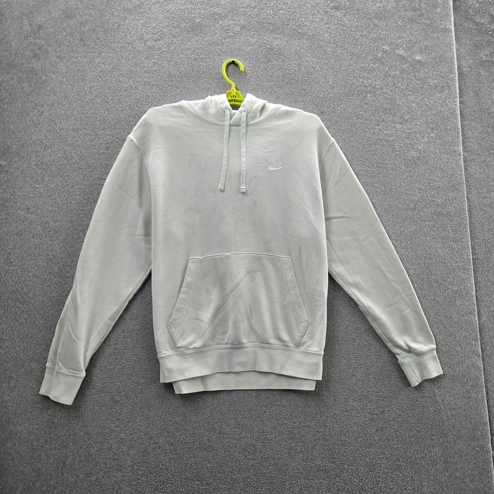 Nike Men Hoodie L Light Gray Embroidered Swoosh Logo Fleece Pullover